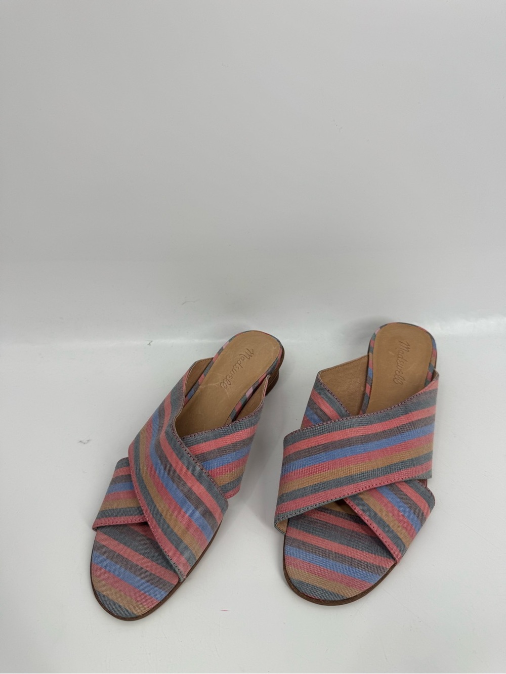 NEW Madewell The Ruthie Crisscross Mule Rainbow Striped Fabric Resort Size 9.5